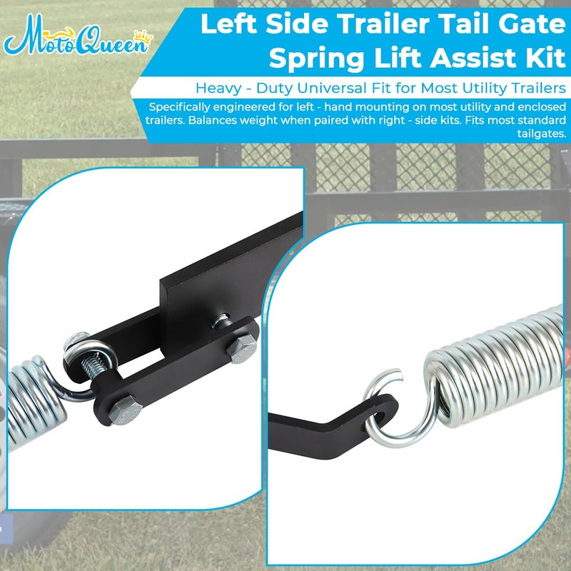 MOTOQUEEN Left Side Trailer Tail Gate Spring Lift Assist Kit - Heavy-Duty Universal Fit for Most Utility Trailers - Lift Support with Bracket and Hardware (Left-Hand Mount) - Image 2
